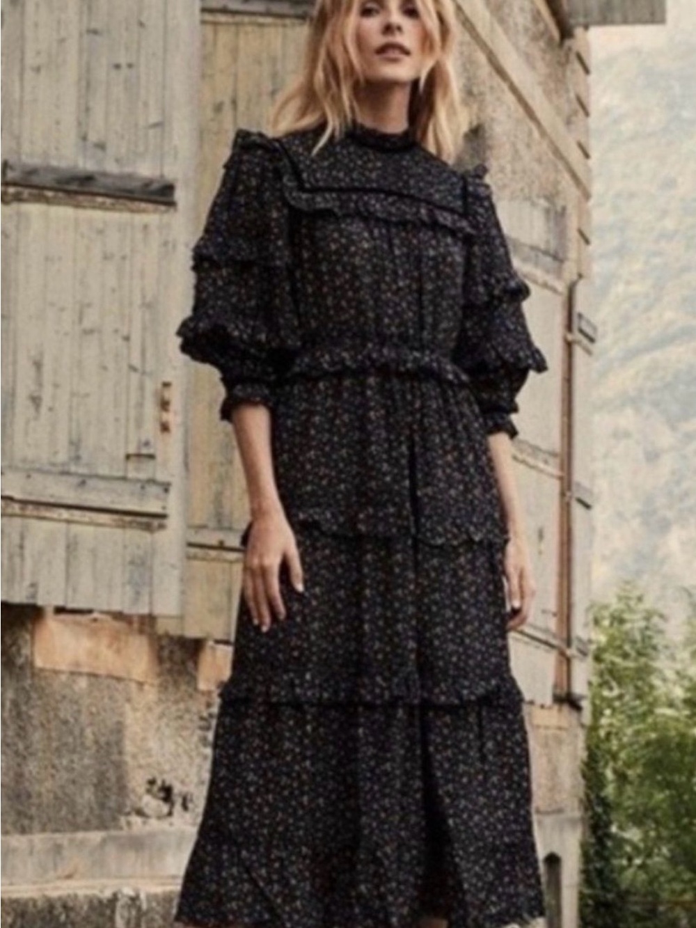 Doen Clay Dress in Black Marfa Paisley (M)